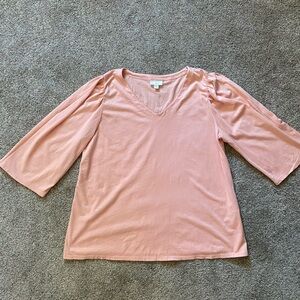 J. Jill Size Medium 100% Cotton Coral V-Neck 3/4 Sleeve Shirt Peasant Loose Fit